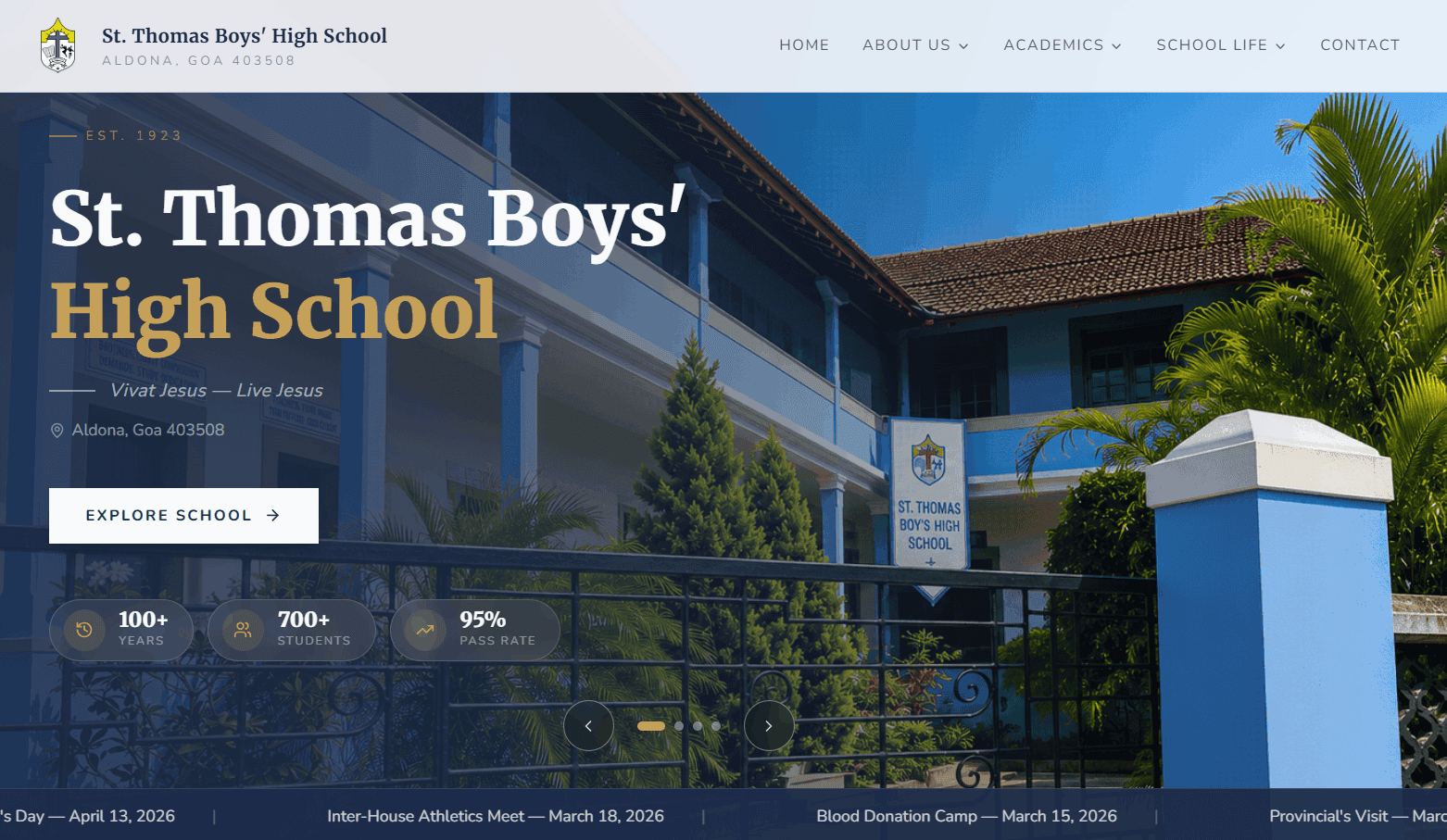 St Thomas Boys' High School Website screenshot
